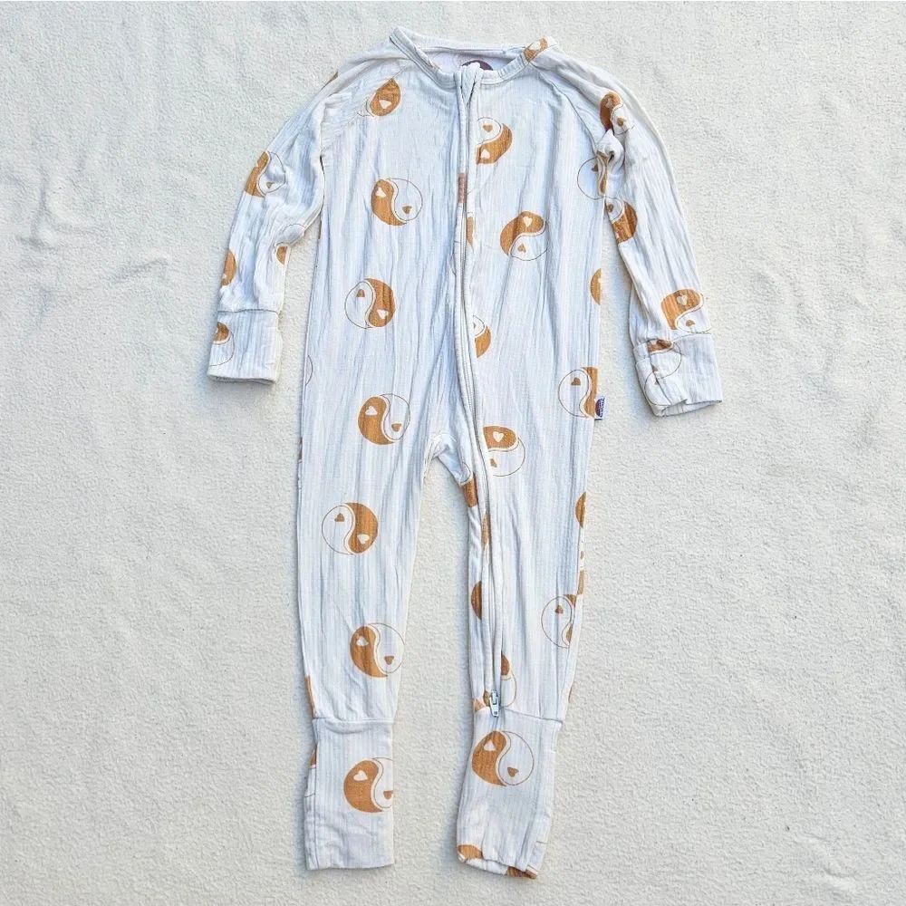Brixton Phoenix Cream and Orange Yin Yang Heart Bamboo Zip Romper 12-18M